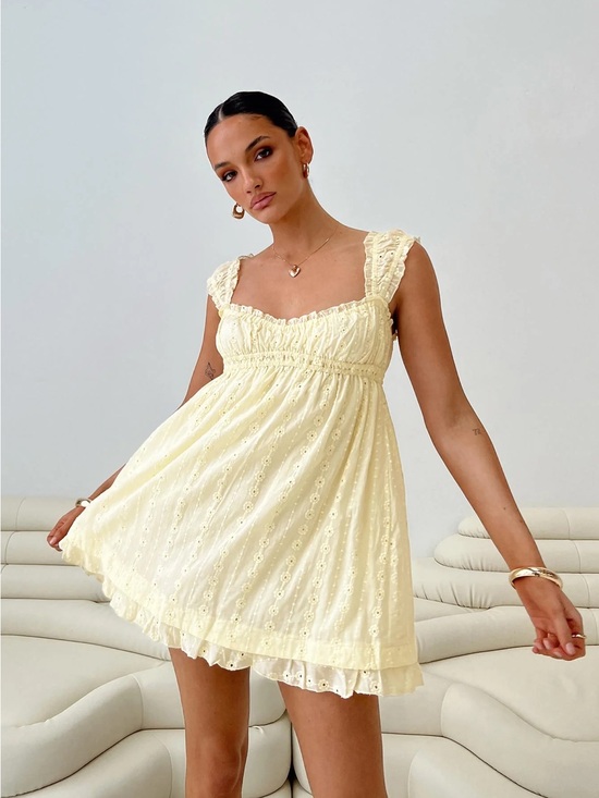 Princess Polly Dresses & Skirts - Princess Poly Carlita Mini eyelet Dress - Yellow